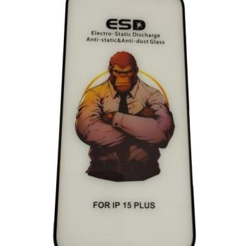 iPhone 15 Plus (6.7&quot;) előlapi üvegfólia, edzett, fekete keret, 9H, full cover, ESD (csomagolás és kiegészítők nélkül) kép