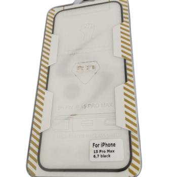 iPhone 15 Pro (6.1&quot;) előlapi üvegfólia, edzett, hajlított, fekete keret, 9H, 5D Full Cover kép