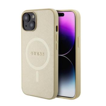 iPhone 15 Pro (6,1&quot;) hátlap tok, PU, magsafe, arany, GUESS Saffiano MagSafe (GUHMP15LPSAHMCB) kép