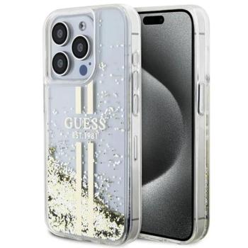 iPhone 15 Pro (6,1&quot;) hátlap tok, TPU, átlátszó / folyékony csillámos, GUESS Liquid Glitter Gold Stripe (GUHCP15LLFCSEGT) kép