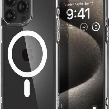 iPhone 15 Pro Max (6.7&quot;) hátlap tok, műanyag hátlap / szilikon keret, Magsafe tok, átlátszó / fehér, Spigen Ultra Hybrid Mag kép