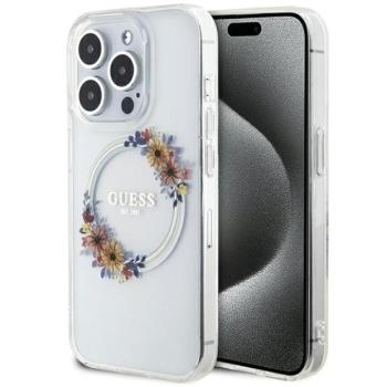 iPhone 15 Pro Max (6,7&quot;) hátlap tok, PC/TPU, magsafe, átlátszó, GUESS Flowers Ring Glossy Logo MagSafe (GUHMP15XHFWFCT) kép