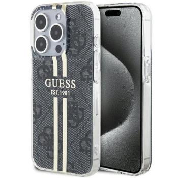 iPhone 15 Pro Max (6,7&quot;) hátlap tok, PU, fekete/átlátszó, GUESS IML 4G Gold Stripe (GUHCP15XH4PSEGK) kép