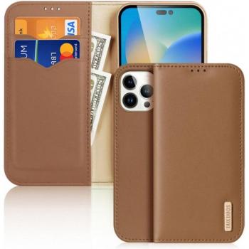 iPhone 15 Pro Max (6.7&quot;) telefon tok, könyvtok, oldalra nyíló tok, mágnesesen záródó, bőr, barna, Dux Ducis Hivo kép
