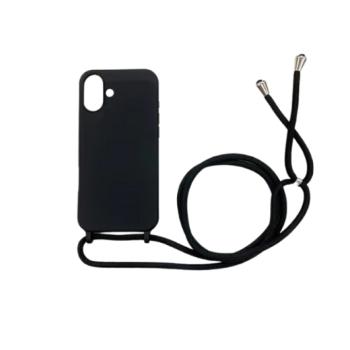 iPhone 16 Plus TPU+PC Feket tok,Fekete zsinórral kép