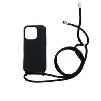 iPhone 16 Pro Max TPU+PC Feket tok,Fekete zsinórral kép