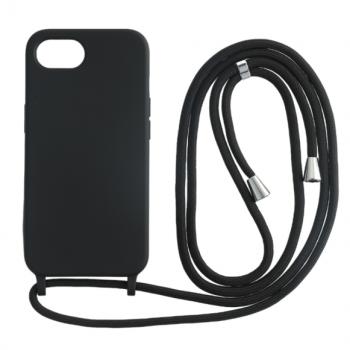 Iphone 16e TPU+PC fekete tok,Fekete zsinórral kép