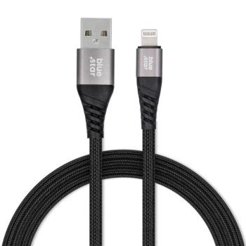 iPhone 8pin adatkábel, 1.2M, 2.4A, fekete, nylon fonat, BlueStar TFK-DC-003 kép