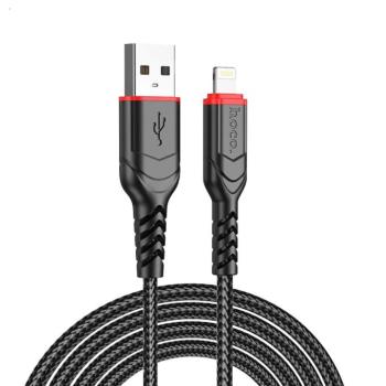 iPhone 8pin gyorstöltő adatkábel, 2.4A, 1M, szövettel bevont, fekete, Hoco X59  kép