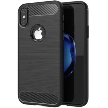 iPhone XR (6,1&quot;) szilikon tok, fekete, kivágott, Carbon fiber kép