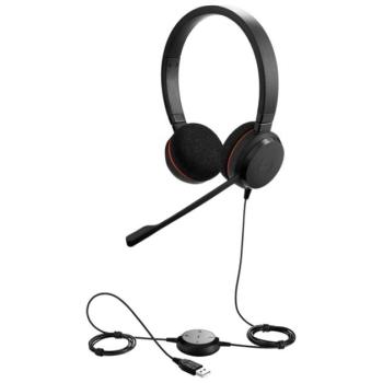 JABRA Evolve 20 UC fejhallgató SZTEREO (mikrofon, USB csatlakozó, zajszűrő + hívásvezérlő egység) FEKETE kép