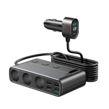 Joyroom 9in1 autós töltő, 5xUSB-1xUSB-C, 3x szivargyújtó résszel, 154W, fekete kép