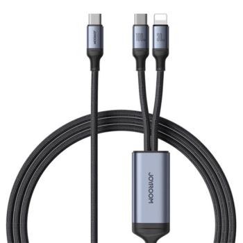 JOYROOM adatkábel 2in1 (Type-C - lightning/Type-C, 100W, gyorstöltő, 150cm, cipőfűző) FEKETE kép
