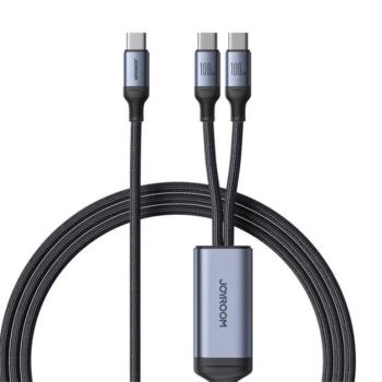 JOYROOM adatkábel 2in1 (Type-C - Type-C/Type-C, 100W, gyorstöltő, 150cm, cipőfűző) FEKETE kép