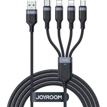 JOYROOM adatkábel és töltő 4in1 (USB - Type-C / 2 lightning 8pin / microUSB, 3.5A, gyorstöltés támogatás, 120cm) FEKETE ZTE Blade V40 Design, T Tablet 5G ( 2023 ), ZTE Blade V40s, LG L70+ L Fi kép
