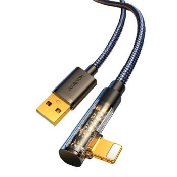 JOYROOM adatkábel és töltő (USB - lightning 8pin, 2.4A, gyorstöltés támogatás, 120cm, 90 fokos) FEKETE Apple IPAD mini 3, Apple iPhone 5C, Apple iPhone 6 4.7, Apple IPAD Air, Apple IPAD Pro 12 kép