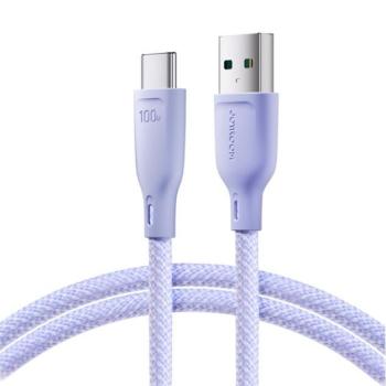 JOYROOM adatkábel (USB - Type-C, 100W, gyorstöltő, 100cm, cipőfüző) LILA kép