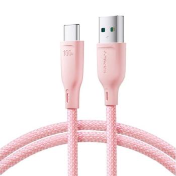 JOYROOM adatkábel (USB - Type-C, 100W, gyorstöltő, 100cm, cipőfüző) RÓZSASZÍN kép