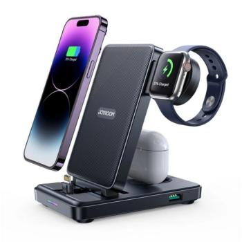 JOYROOM asztali töltőállvány 4in1 (20W, wireless, Airpods, Apple Watch töltő, összehajtható) FEKETE Apple iPhone 8 4.7, iPhone 8 Plus 5.5, iPhone X 5.8 kép
