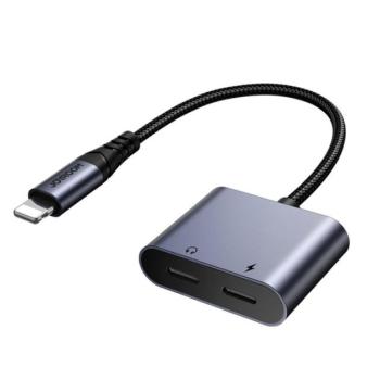 JOYROOM audió adapter és töltőkábel (elosztó, 2 lightning aljzat - lightning, cipőfűző, DAC) FEKETE kép