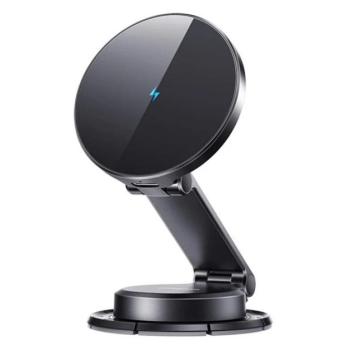 JOYROOM autós tartó (műszerfalra, mágneses, gyorstöltő, 15W, wireless, LED jelzés) FEKETE kép