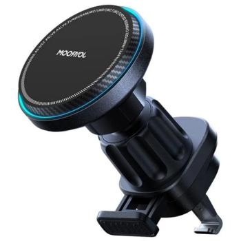 JOYROOM autós tartó (szellőzőre, 360°, wireless, gyorstöltő, 15W, mágneses, LED jelzés) FEKETE kép