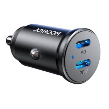 JOYROOM autós töltő 2 Type-C aljzat (5V/3A, 30W, PD gyorstöltő, LED jelzés) FEKETE kép