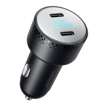 JOYROOM autós töltő 2 Type-C aljzat (70W, PD gyorstöltő 3.0, LED jelzés) FEKETE kép