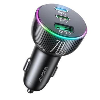 JOYROOM autós töltő 2 USB aljzat / Type-C aljzat (5V / 3A, 70W, PD gyorstöltés támogatás, QC 3.0) FEKETE Xiaomi Poco F5 Pro, Nokia 105 (2023), Samsung Galaxy Tab S9 Ultra WIFI (SM-X910), Gigase kép