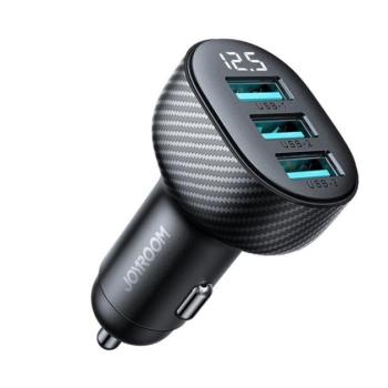 JOYROOM autós töltő 3 USB aljzat (5V / 3.4A, gyorstöltés támogatás, karbon minta) FEKETE kép