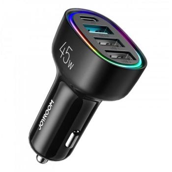 JOYROOM autós töltő 3 USB+Type-C aljzat (5V/3A, 45W, PD gyorstöltő 3.0) FEKETE kép