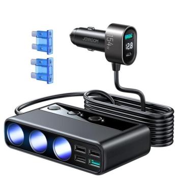 JOYROOM autós töltő 5 USB / 3 szivartöltő / Type-C aljzat (154W, gyorstöltés támogatás, 100cm, LED jelző) FEKETE Apple iPhone 7 4.7, Apple iPhone 7 Plus 5.5, Asus Zenfone 3 5.5 (ZE552KL), Ho kép