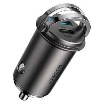 JOYROOM autós töltő USB aljzat / Type-C aljzat (4.5V / 5A, 45W, QC 3.0, PD gyorstöltés támogatás) SÖTÉTSZÜRKE Motorola Moto E32s (XT2229), Oppo Reno 8 Pro, Alcatel 3080G 4G, Asus ROG Phone 5 kép