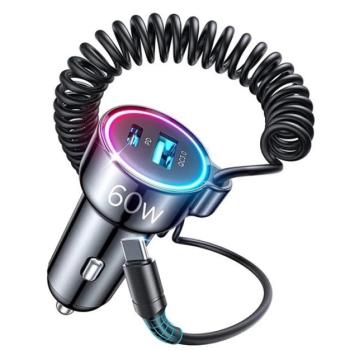 JOYROOM autós töltő USB aljzat / Type-C aljzat (5V/3000mA, 55W, PD gyorstöltés támogatás + beépített Type-C kábel) FEHÉR Asus Zenfone 3 5.5 (ZE552KL), Honor 8, Sony Xperia X Compact (F5321) kép