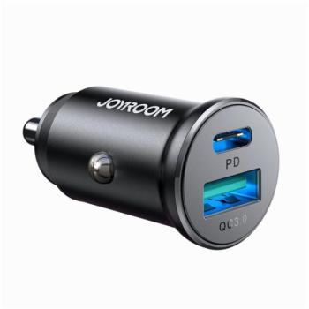 JOYROOM autós töltő USB+Type-C aljzat (30W, PD gyorstöltő) FEKETE kép