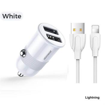 Joyroom C-A06 3.1A 2xUSB Autós Töltőfej + Lightning 1M Adatkábel - Fehér kép