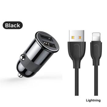 Joyroom C-A06 3.1A 2xUSB Autós Töltőfej + Lightning 1M Adatkábel - Fekete kép