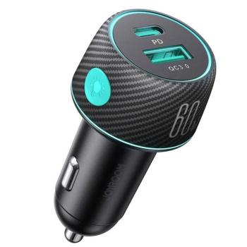 Joyroom CCN01 PD+QC 3.0 60W RGB Led Autós Töltőfej- Fekete kép