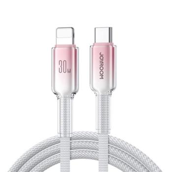 JOYROOM CRYSTAL-CLEAR adatkábel (Type-C - lightning, 3A, gyorstöltő, 120cm, cipőfűző) FEHÉR kép