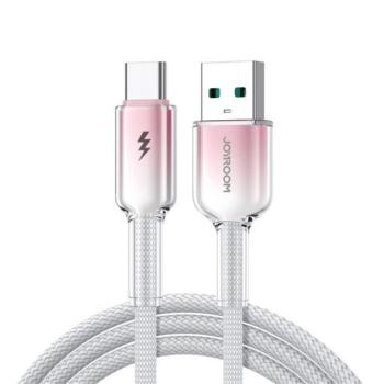 JOYROOM CRYSTAL-CLEAR adatkábel (USB - Type-C, 3A, gyorstöltő, 120cm, cipőfűző) FEHÉR kép