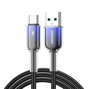 JOYROOM CRYSTAL-CLEAR adatkábel (USB - Type-C, 3A, gyorstöltő, 120cm, cipőfűző) FEKETE kép