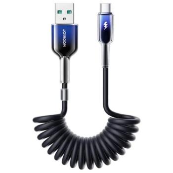 JOYROOM CRYSTAL-CLEAR adatkábel (USB - Type-C, 3A, gyorstöltő, 150cm, spirálkábel) FEKETE kép