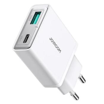 JOYROOM hálózati töltő USB+Type-C aljzat (20W, PD gyorstöltő 3.0, vékony) FEHÉR kép