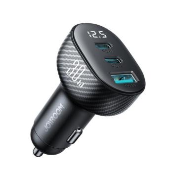 Joyroom JR-CCD04 30W 2x USB-C USB-A autós töltő és kijelző - fekete kép