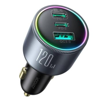 Joyroom JR-CCN07 autós töltő 1xUSB-A és 2xUSB-C csatlakozással 120 W - szürke kép