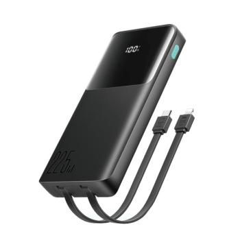 Joyroom JR-PBF19 powerbank 1xUSB-A és 1xUSB-C csatlakozással beépített Type-C és Lightning kábellel 10000mAh 22.5W 3A PD QC - fekete kép