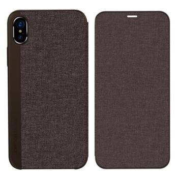 JOYROOM LEON tok álló, bőr hatású (aktív FLIP, oldalra nyíló, textilbevonat) BARNA Apple iPhone XS 5.8, Apple iPhone X 5.8 kép