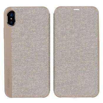 JOYROOM LEON tok álló, bőr hatású (aktív FLIP, oldalra nyíló, textilbevonat) VILÁGOSBARNA Apple iPhone XS 5.8, Apple iPhone X 5.8 kép