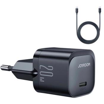 JOYROOM MINI hálózati töltő Type-C aljzat (20W, PD gyorstöltő + Type-C kábel) FEKETE kép