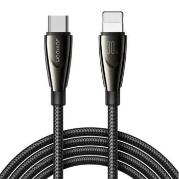 JOYROOM PIONEER adatkábel (Type-C - lightning 8pin, 30W, 120cm, gyorstöltő, cipőfüző) FEKETE kép